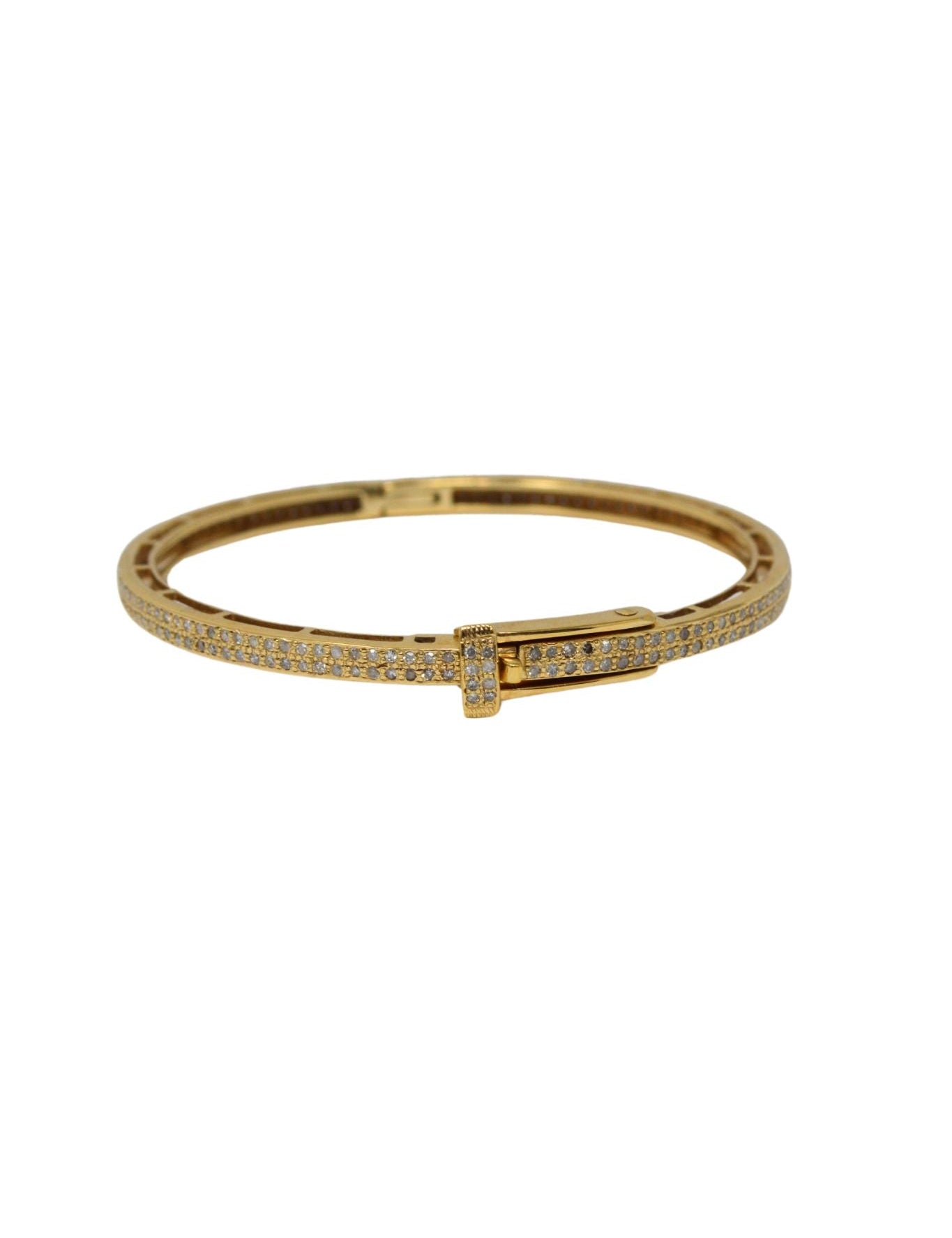 V564 The Woods Brass Round Bangle with 2 Diamond Rows - Vermillion