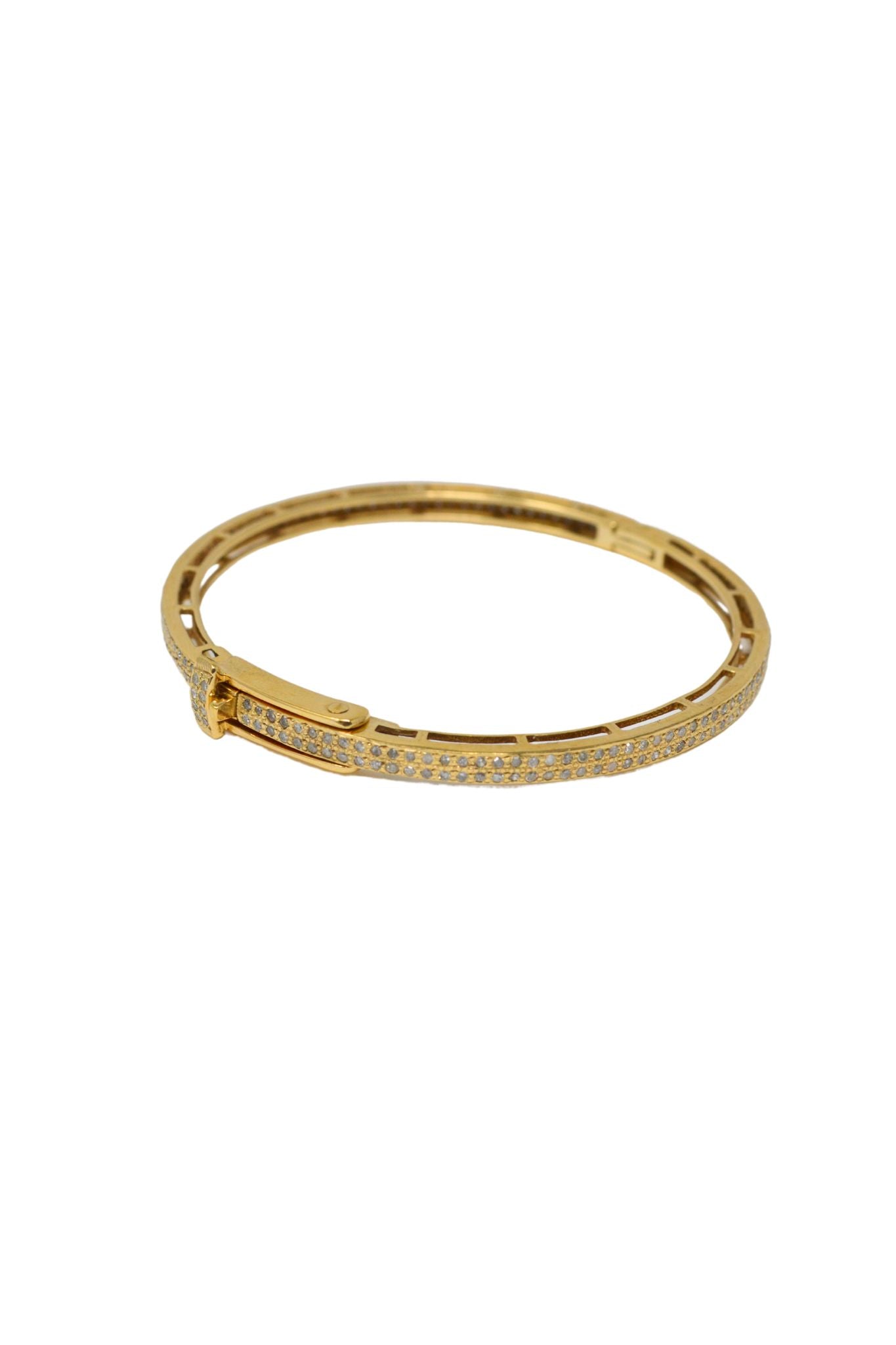 V564 The Woods Brass Round Bangle with 2 Diamond Rows - Vermillion