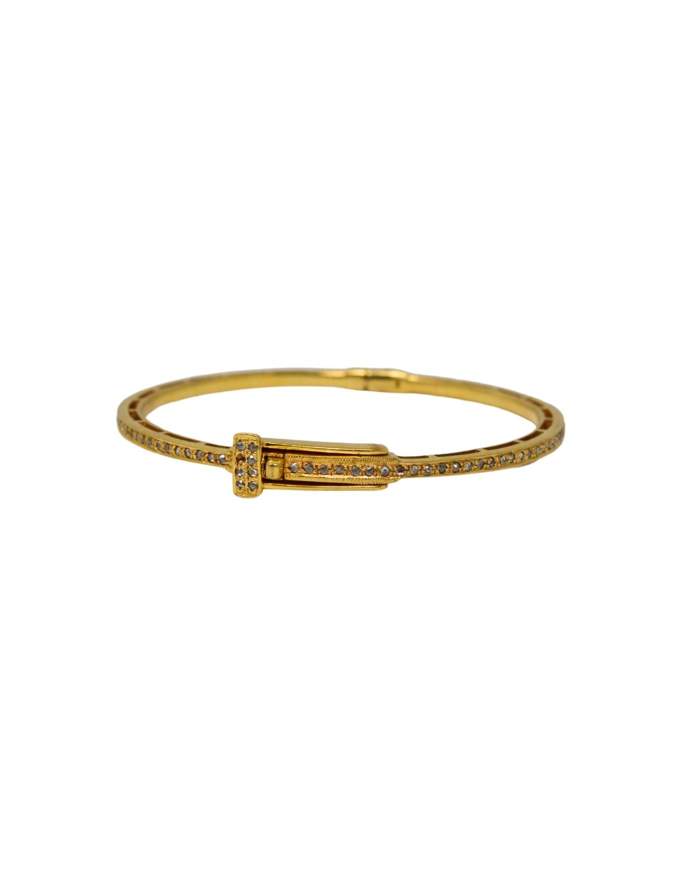 V565 The Woods Brass Round Bangle with 1 Diamond Row - Vermillion