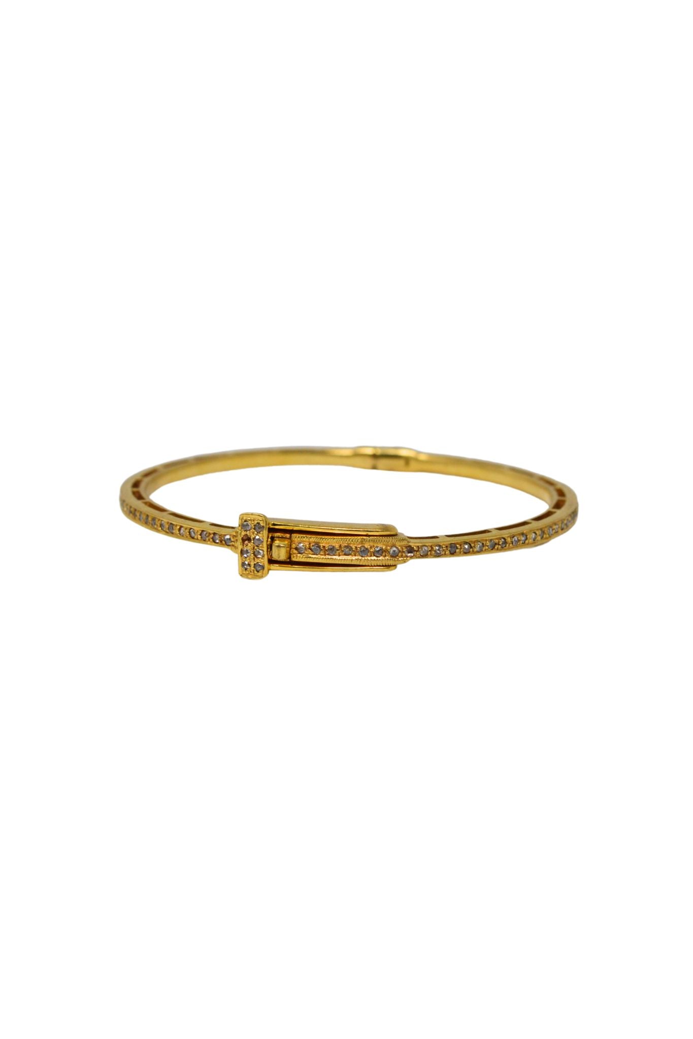 V565 The Woods Brass Round Bangle with 1 Diamond Row - Vermillion