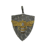 V568 The Woods Silver Shield Pendant with Brass and Diamond Bee - Vermillion