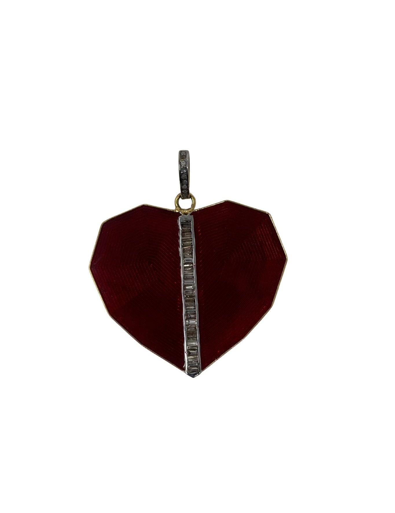 V571 The Woods Red Enamel Heart Pendant with Diamonds - Vermillion