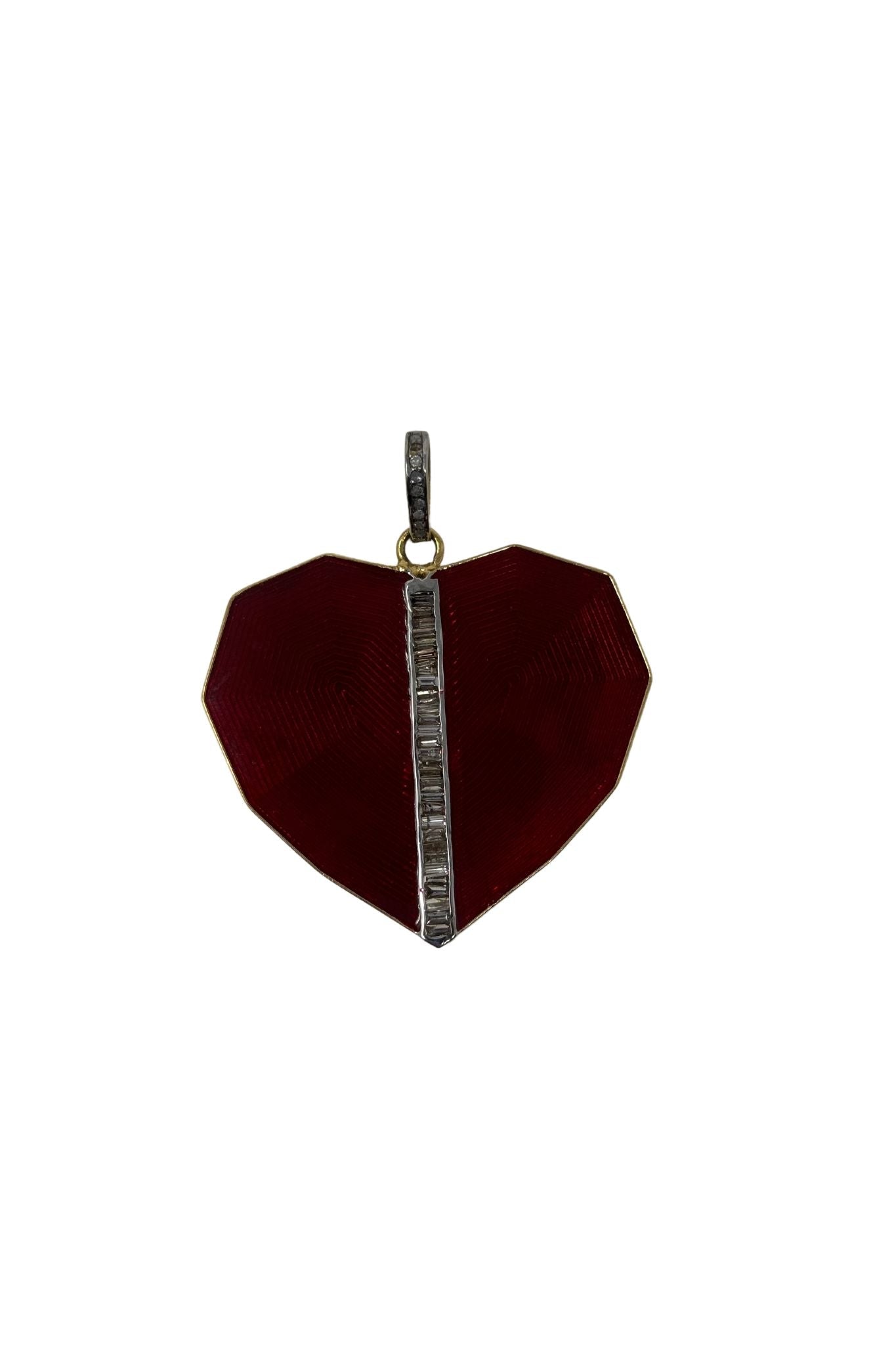 V571 The Woods Red Enamel Heart Pendant with Diamonds - Vermillion