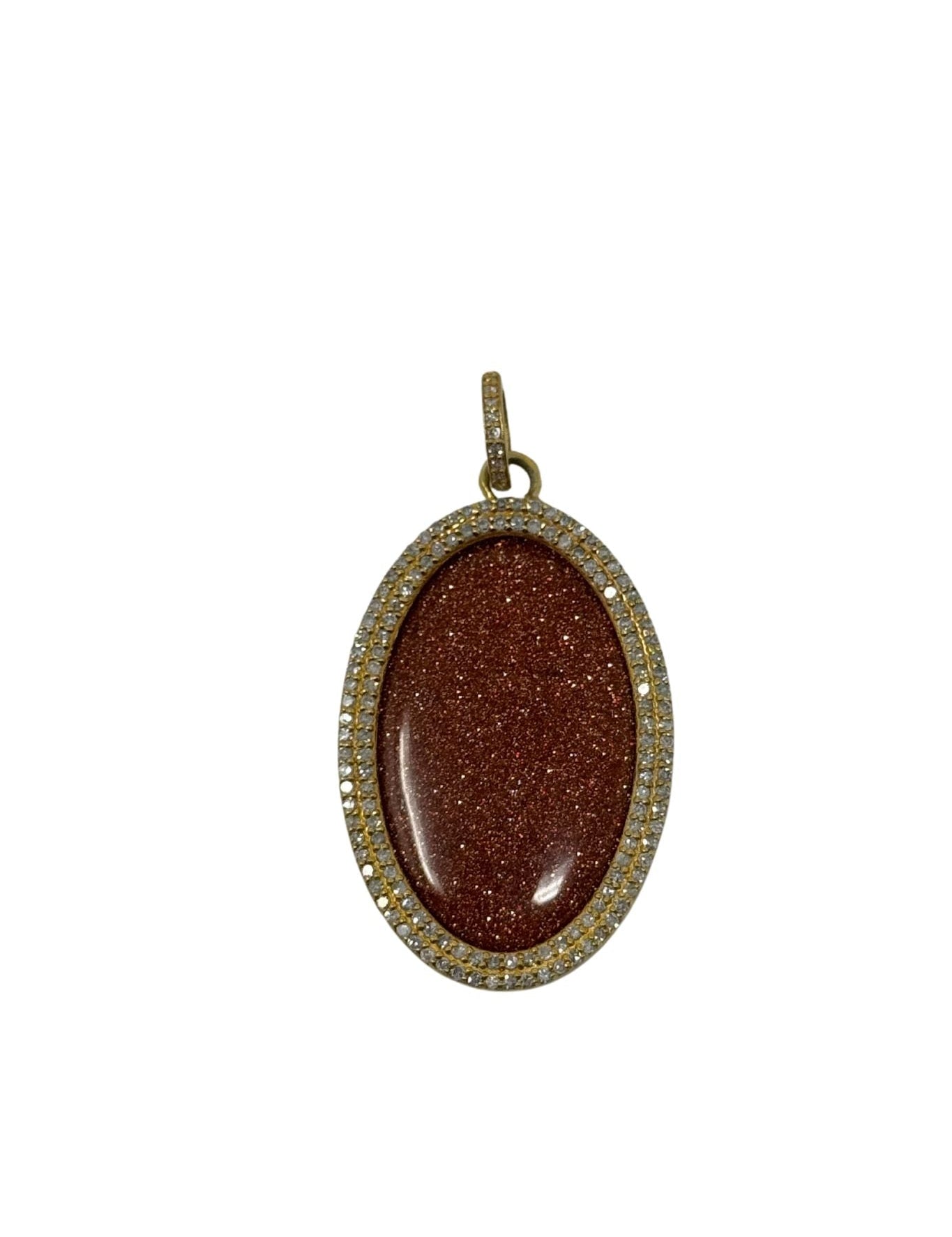 V572 The Woods Oval Goldstone and Diamond Pendant - Vermillion