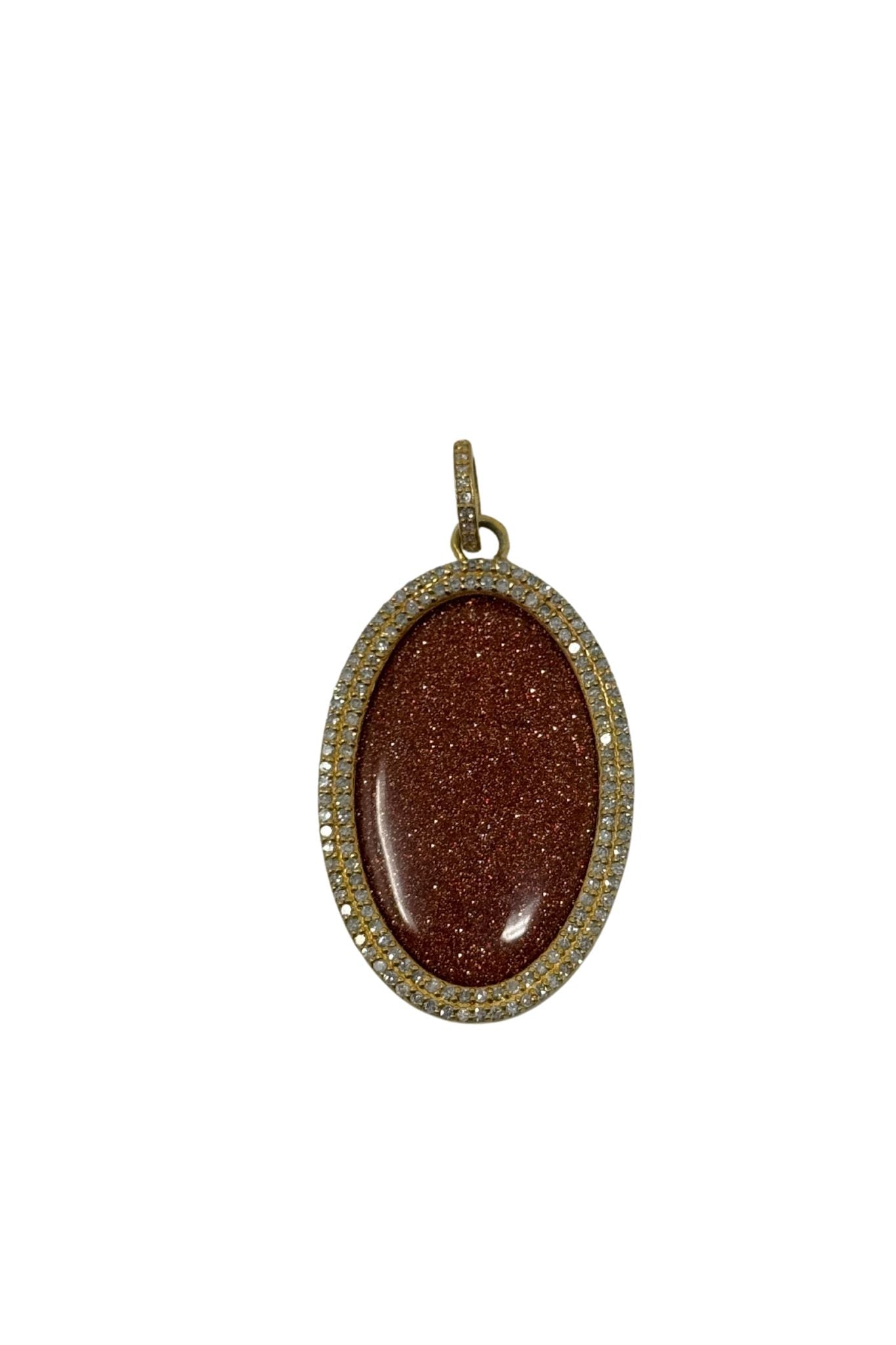 V572 The Woods Oval Goldstone and Diamond Pendant - Vermillion