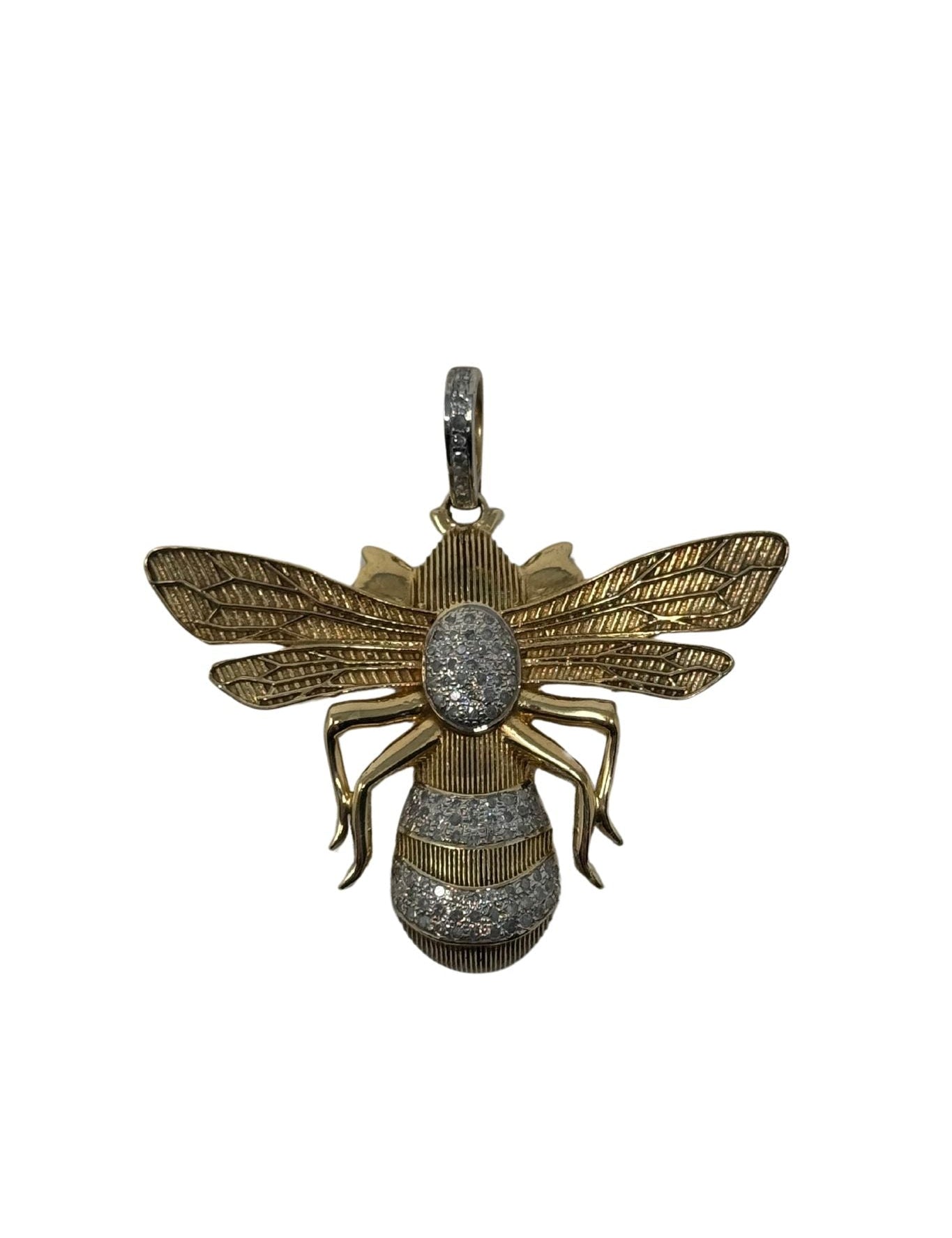 V576 The Woods Silver and Brass Diamond Large Bee Pendant - Vermillion