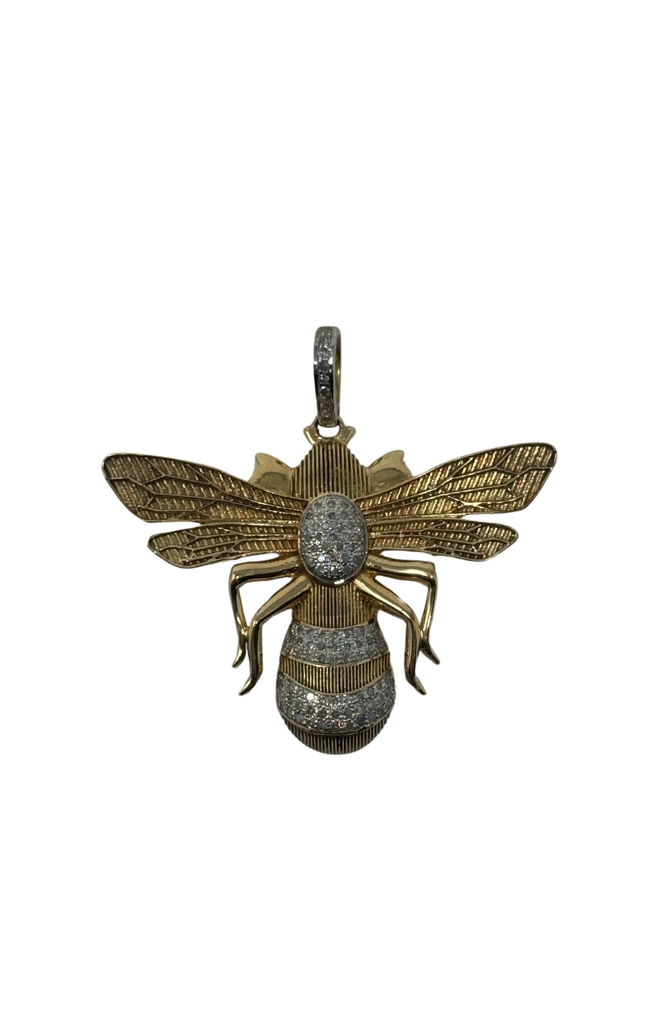 V576 The Woods Silver and Brass Diamond Large Bee Pendant - Vermillion