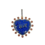 V579 The Woods Lapis and Pink Amethyst Heart Pendant with Horse Etching - Vermillion