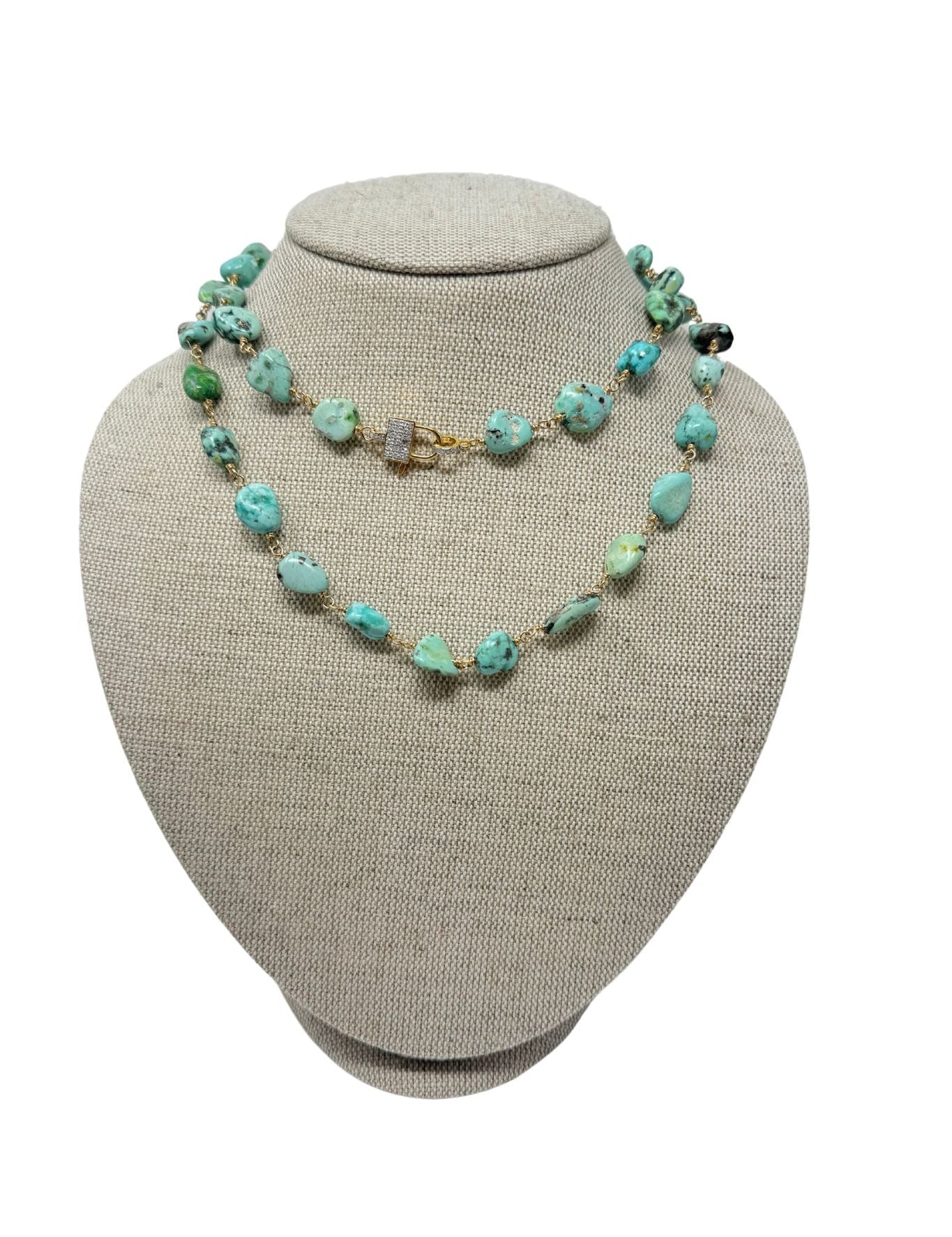 V582 The Woods Long Turquoise and Brass Necklace - Vermillion