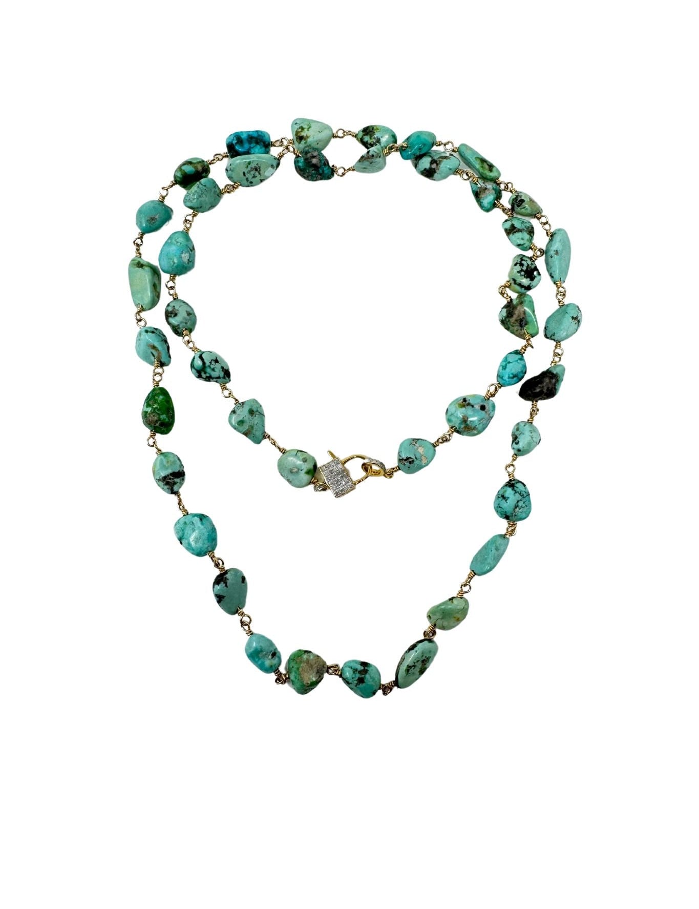 V582 The Woods Long Turquoise and Brass Necklace - Vermillion