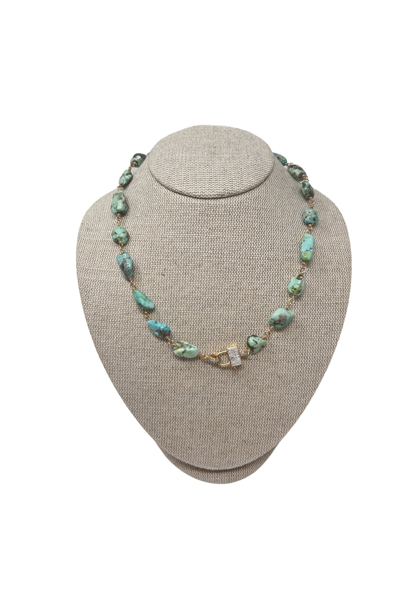 V587 The Woods Short Turquoise and Brass Necklace - Vermillion