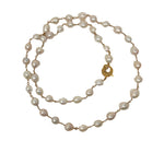 V595 The Woods Long White Freshwater Pearl and Brass Necklace - Vermillion