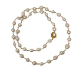 V595 The Woods Long White Freshwater Pearl and Brass Necklace - Vermillion