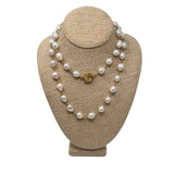 V595 The Woods Long White Freshwater Pearl and Brass Necklace - Vermillion