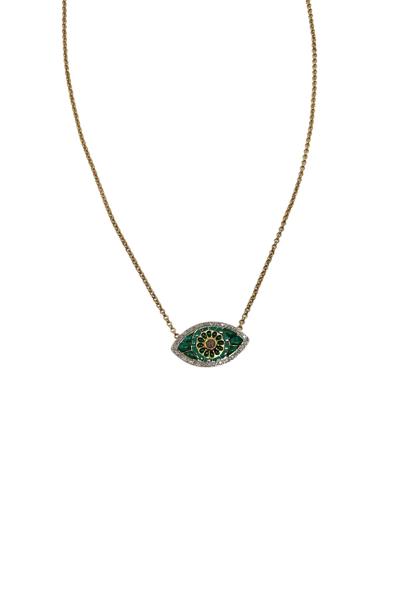 V606B The Woods Malachite Evil Eye Necklace - Vermillion