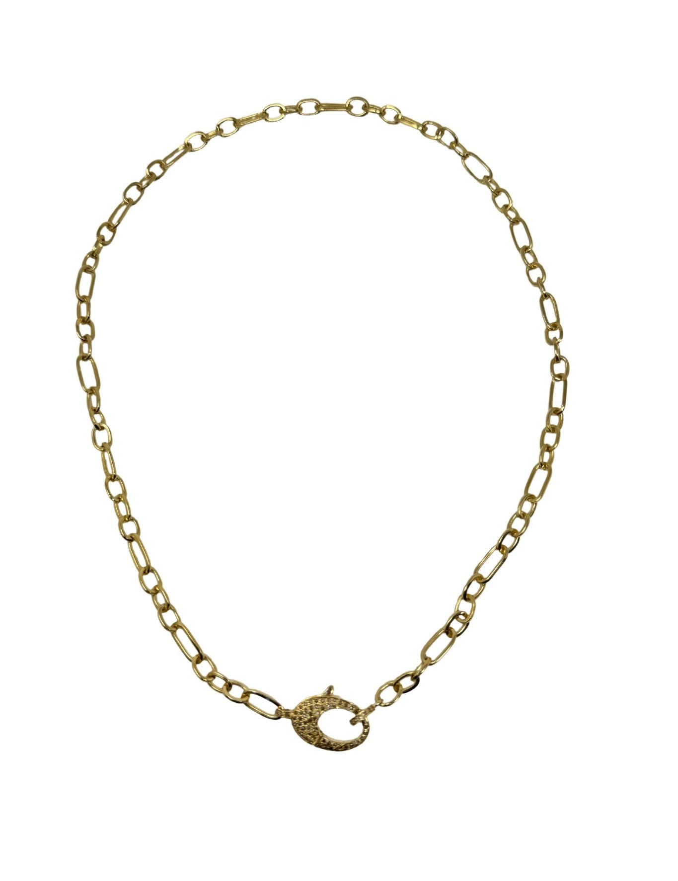 V630 The Woods 22" Brass Oval & Circle Chain Link Necklace - Vermillion