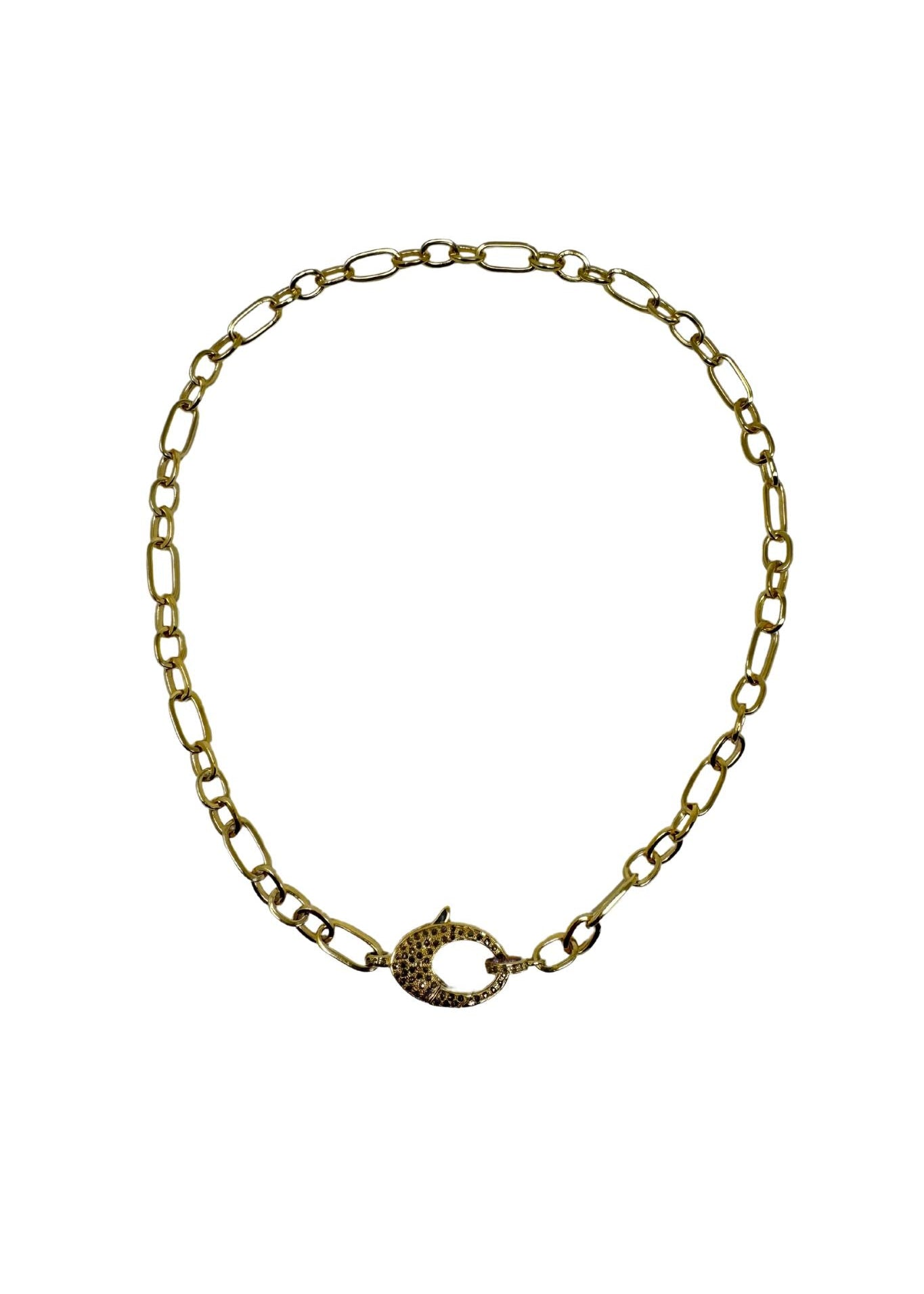 V632 The Woods 17" Brass Oval & Circle Chain Link Necklace - Vermillion