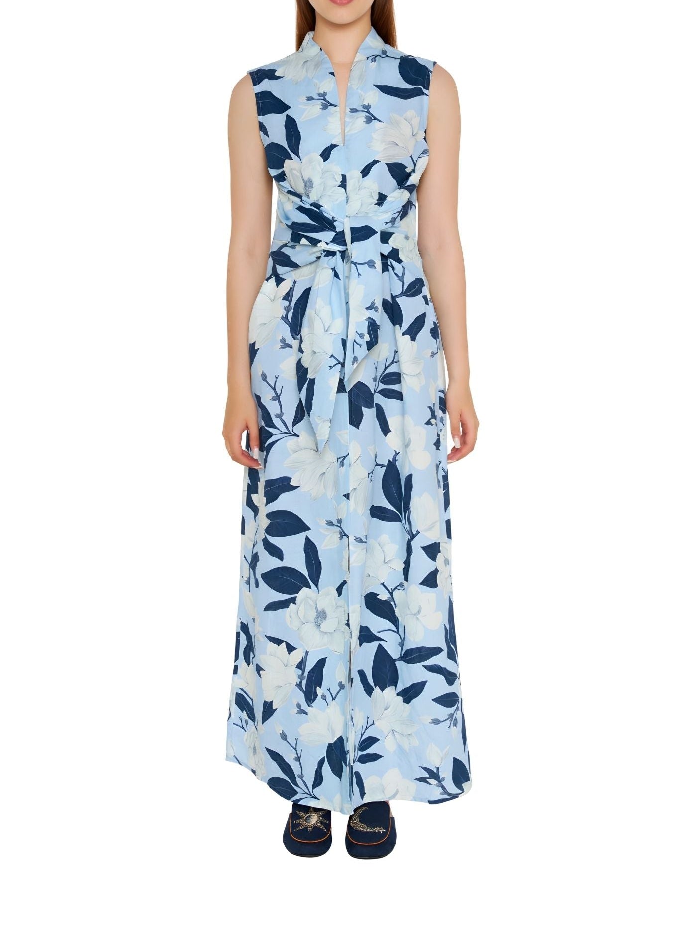 Verandah Hand Draped Linen Day Dress - Vermillion