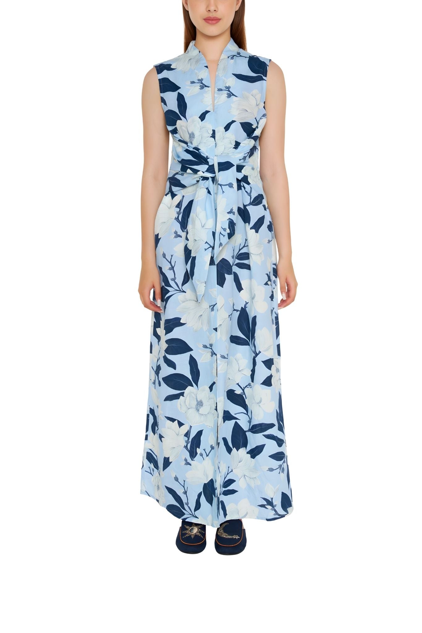 Verandah Hand Draped Linen Day Dress - Vermillion