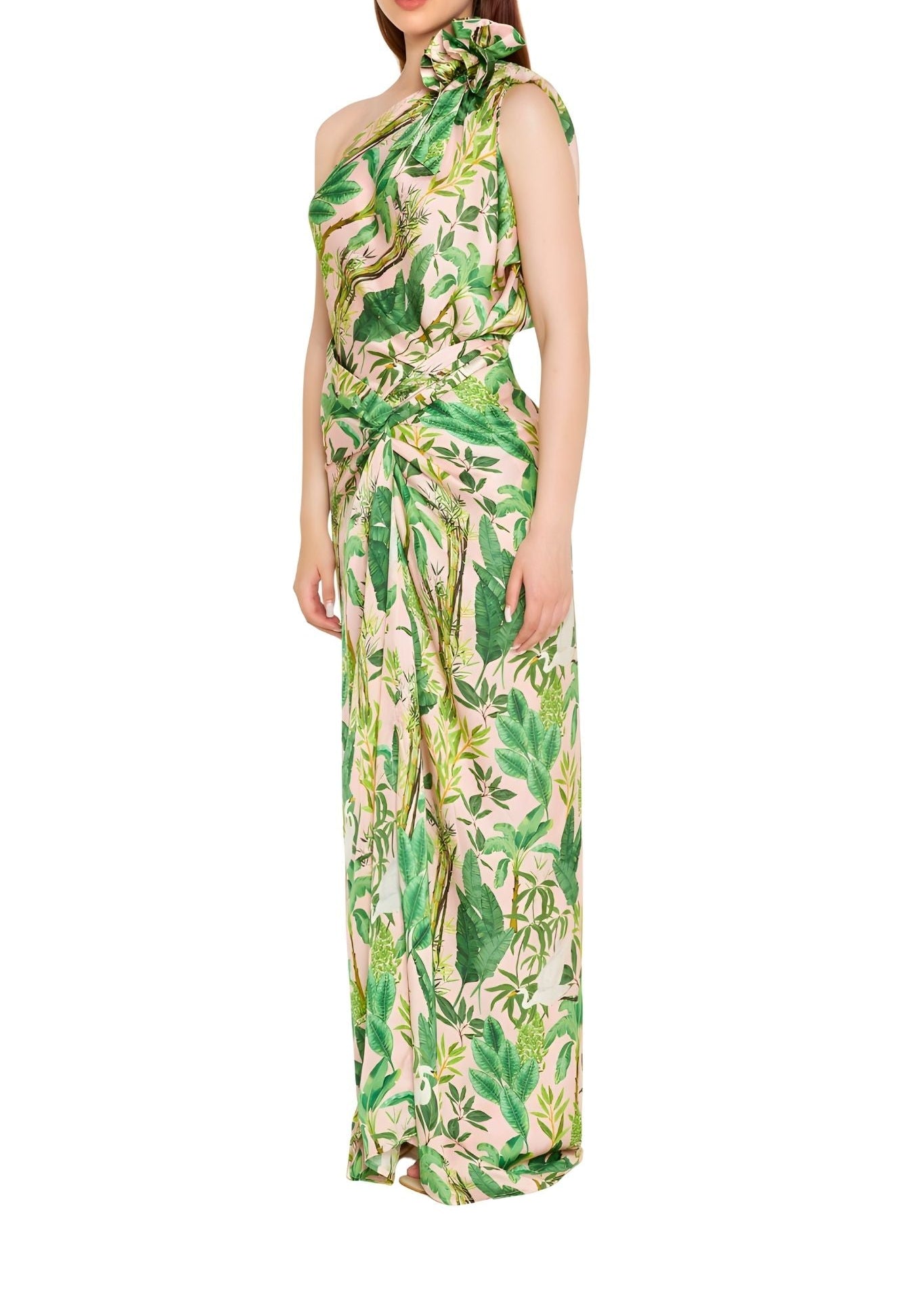 Verandah Hand Draped Tropical Maxi Skirt - Vermillion