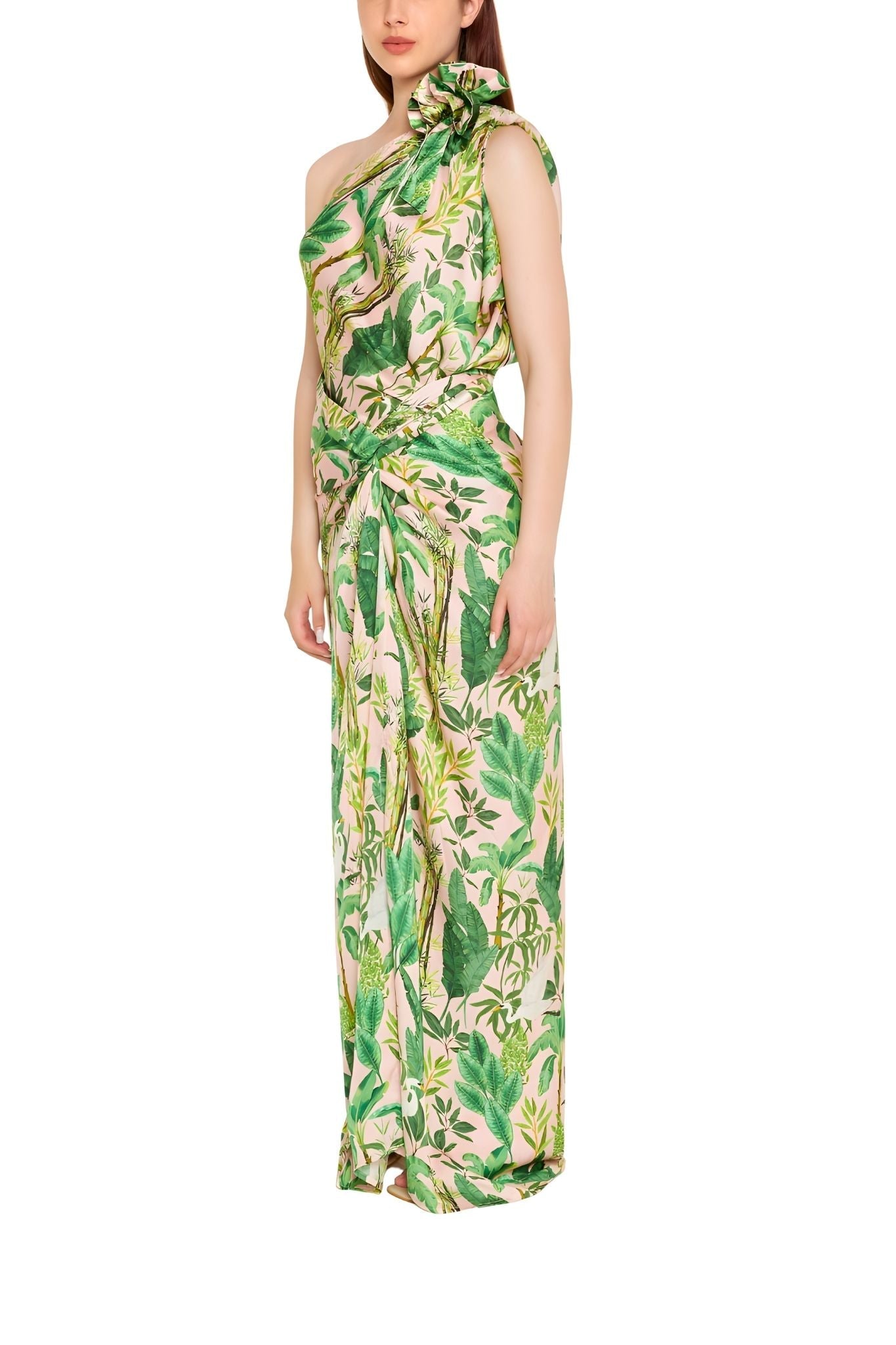 Verandah Hand Draped Tropical Maxi Skirt - Vermillion