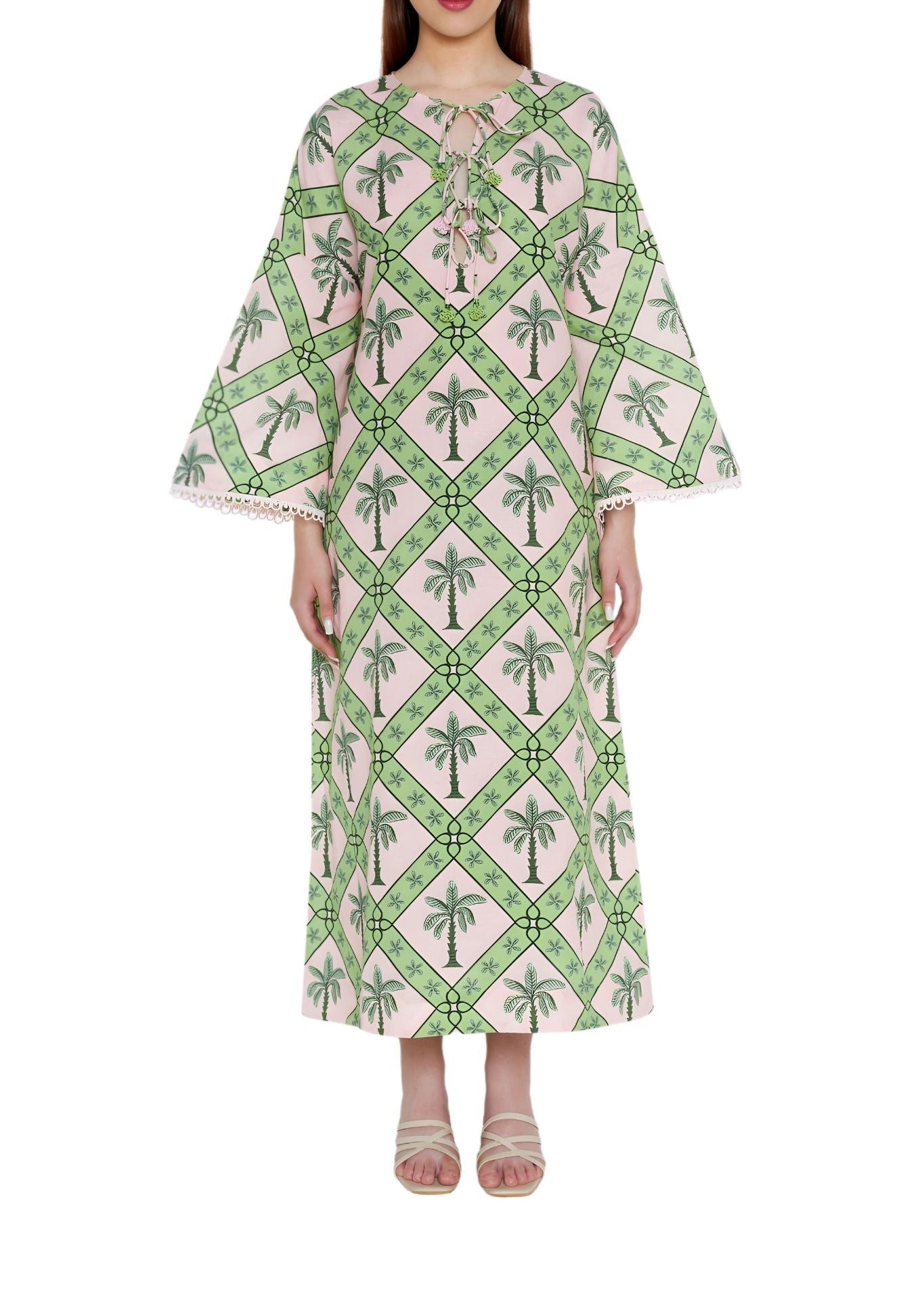 Verandah Lace Tie Midi Dress - Vermillion