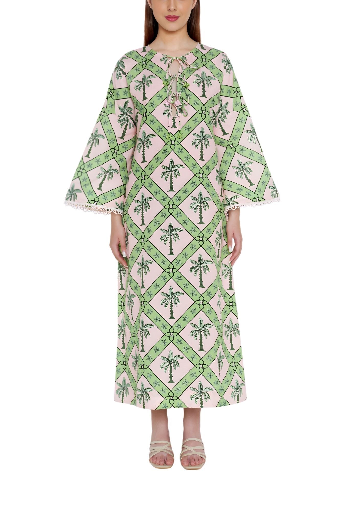 Verandah Lace Tie Midi Dress - Vermillion