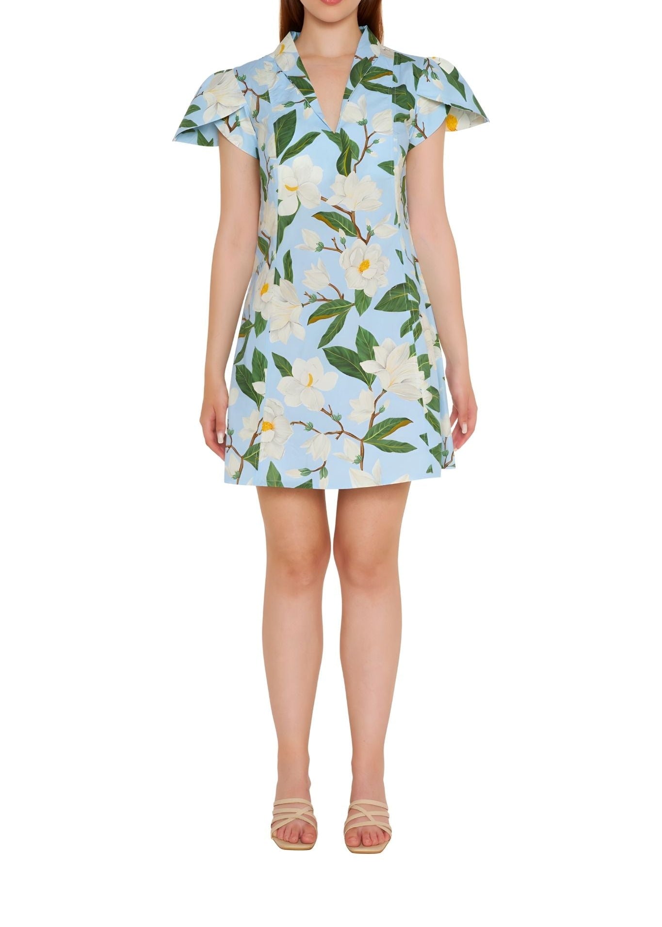 Verandah Petal Sleeve Mini Dress - Vermillion