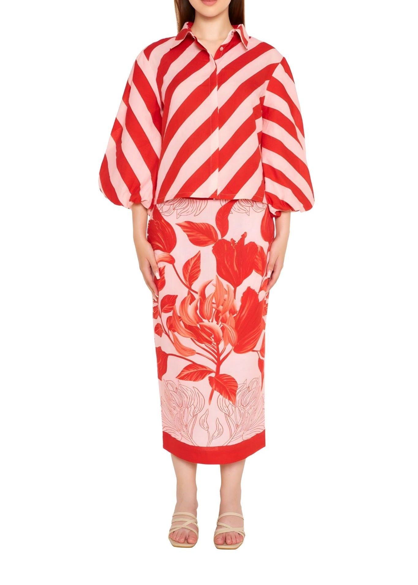 Verandah Scarf Pencil Skirt - Vermillion