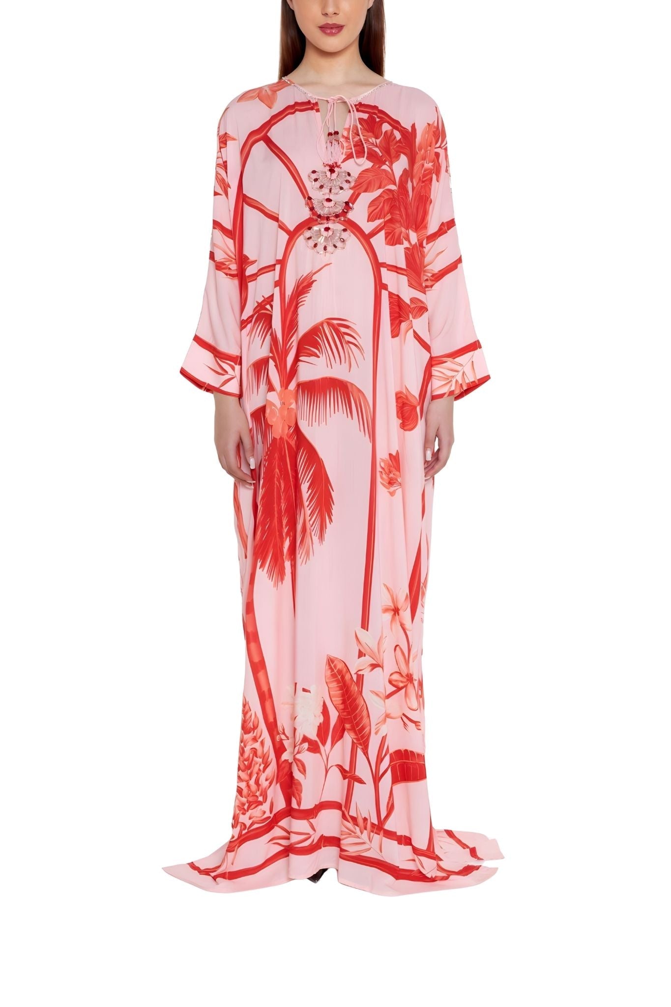 Verandah Studded Batwing Kaftan - Vermillion