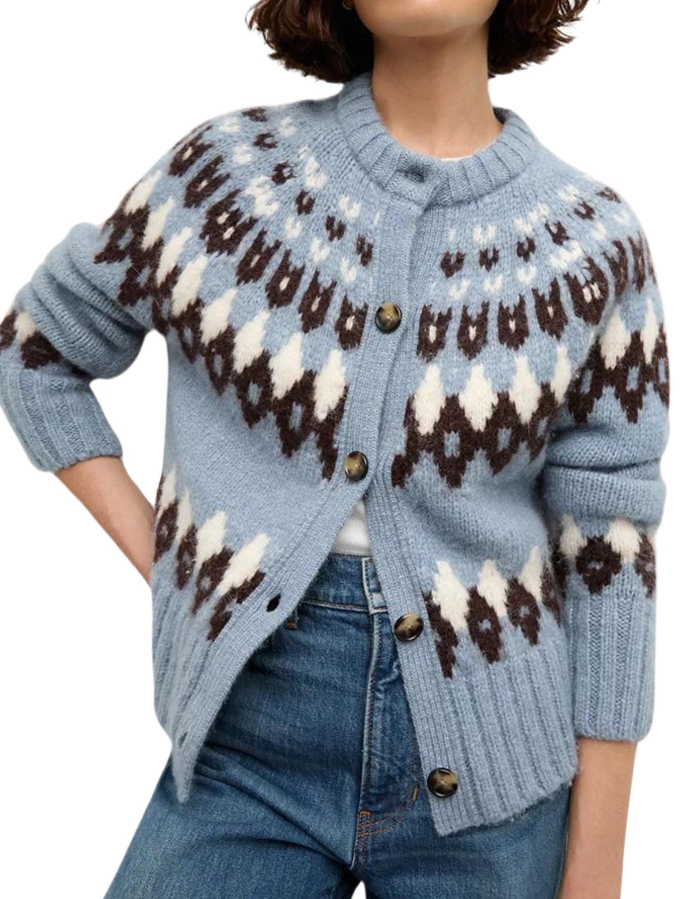 Veronica Beard Christina Fairisle Cardigan - Vermillion