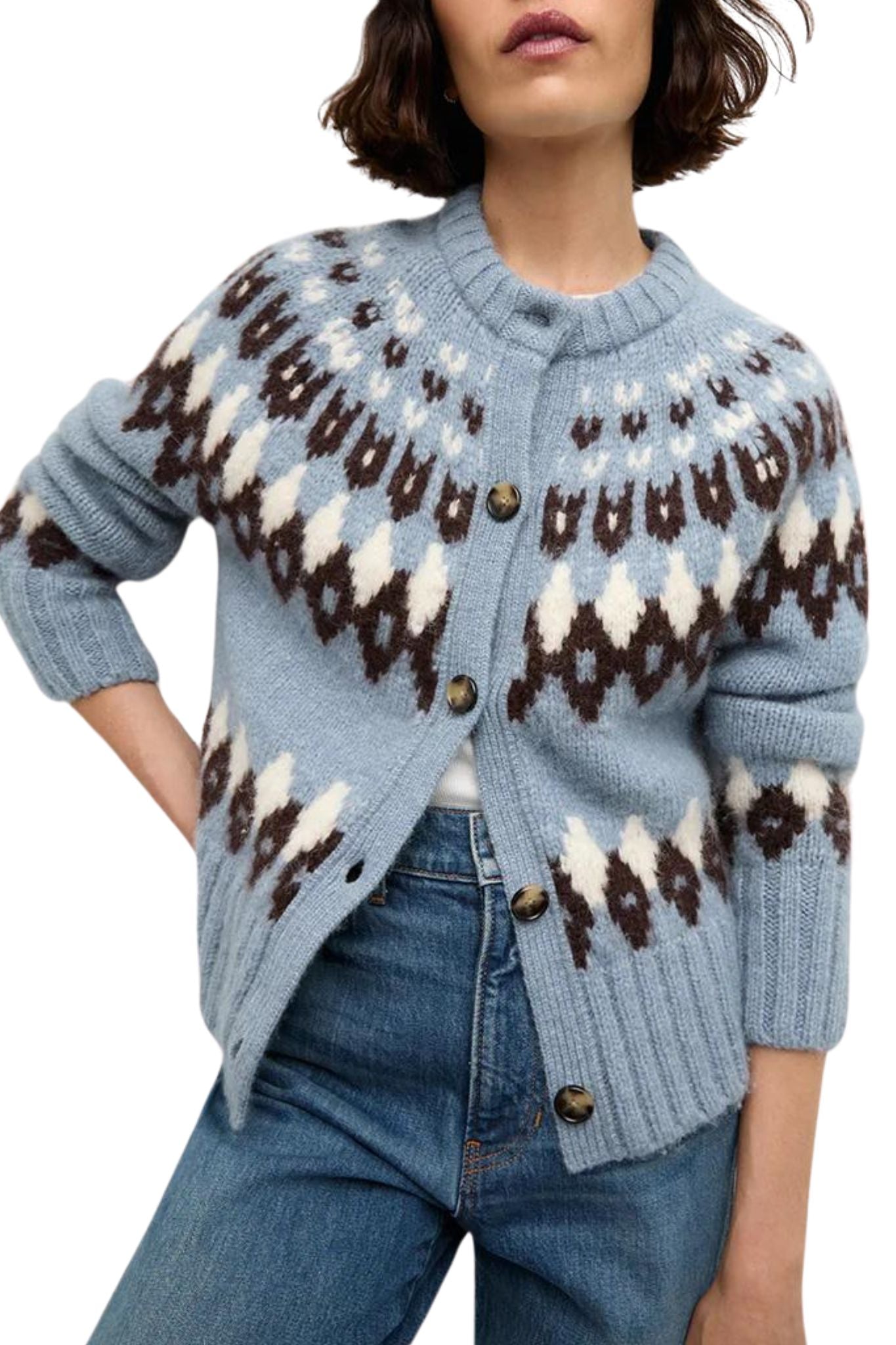 Veronica Beard Christina Fairisle Cardigan - Vermillion