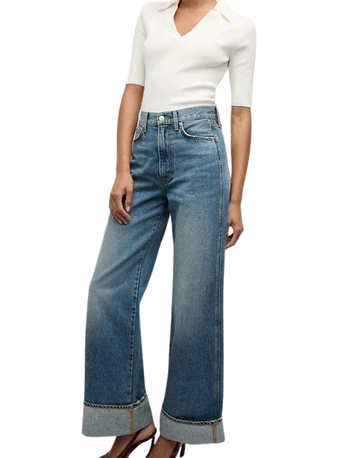 Veronica Beard Taylor High Rise Wide Leg Jean - Vermillion