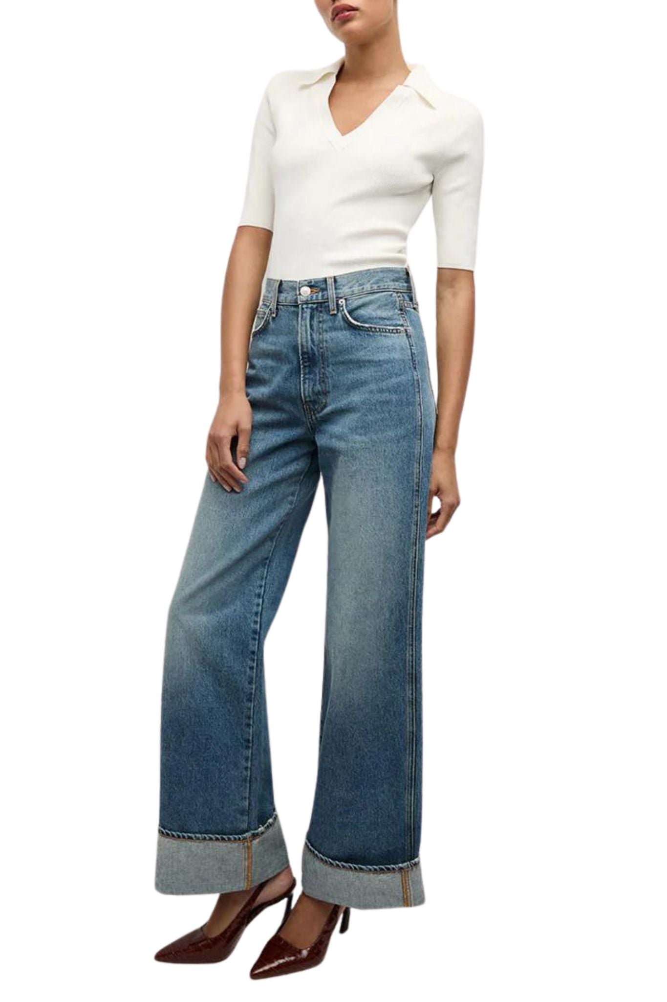 Veronica Beard Taylor High Rise Wide Leg Jean - Vermillion