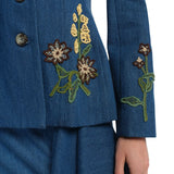 Lela Rose Denim Floral Applique Jacket