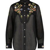 Lela Rose Floral Thread Embroidered Cotton Shirt