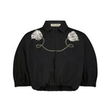 Lela Rose Tulip Crystal Embroidered Stretch Cotton Top