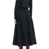 Lela Rose Floral Thread Embroidered Cotton Poplin Skirt