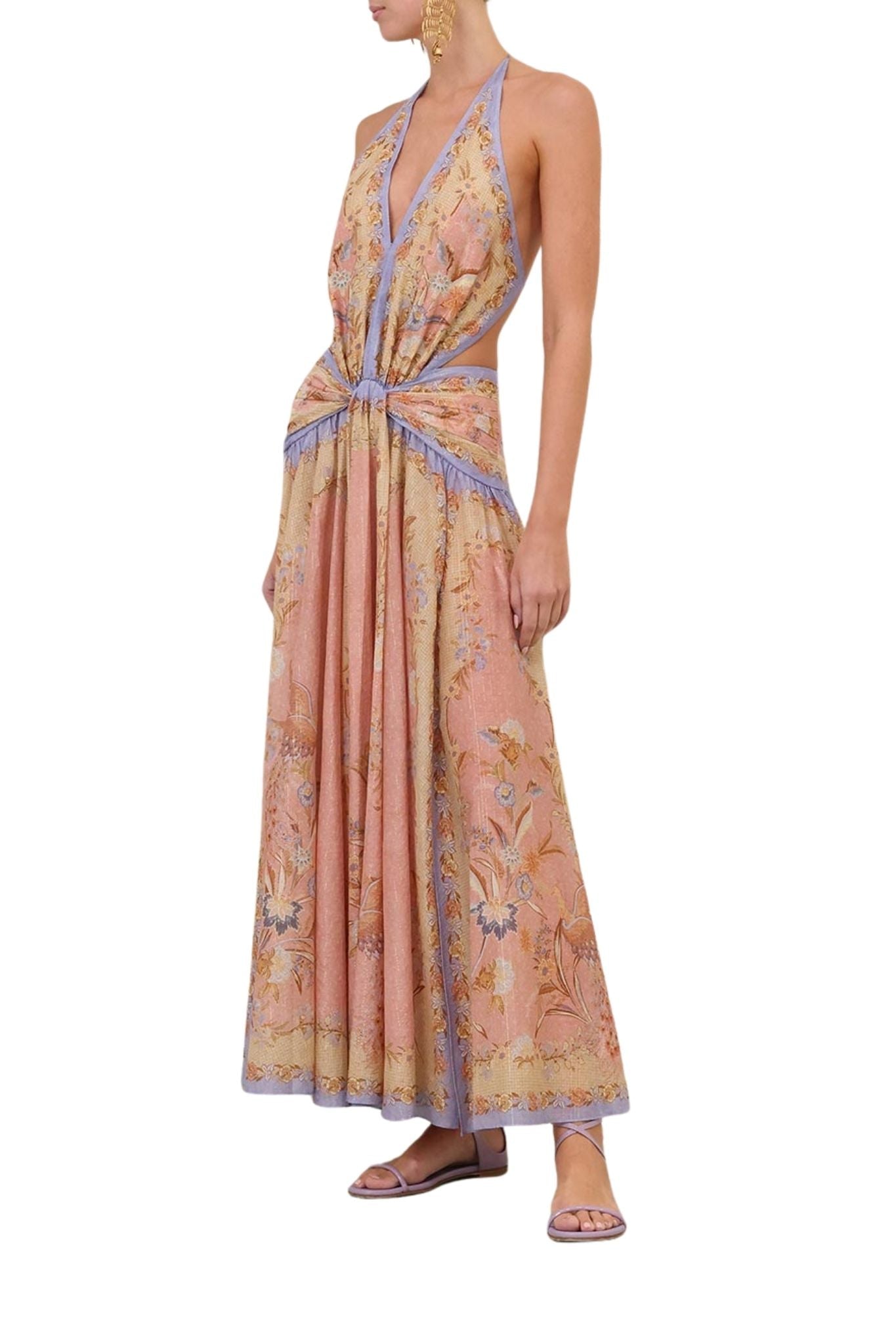 Zimmermann Indra Plunge Halter Maxi Dress - Vermillion