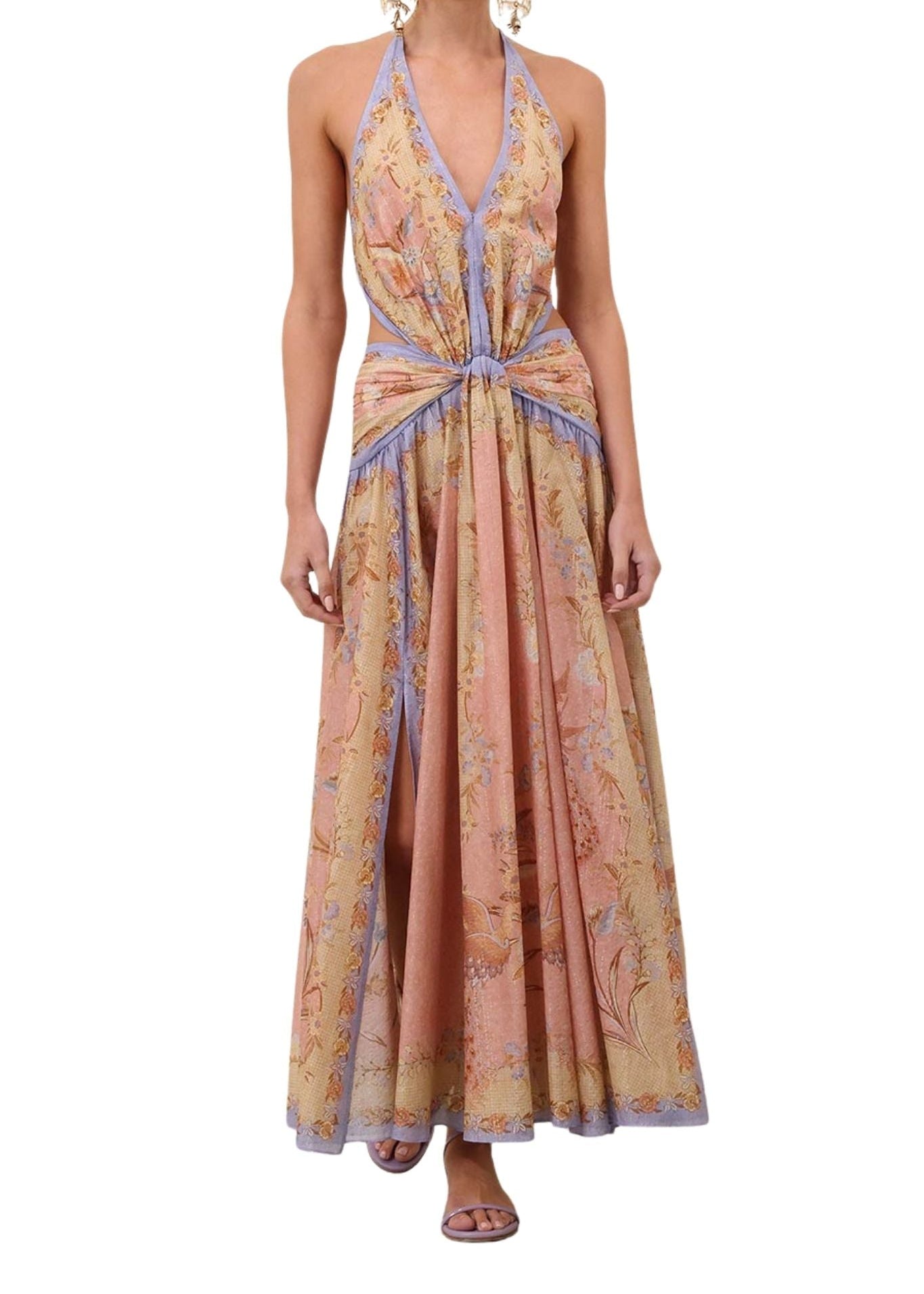 Zimmermann Indra Plunge Halter Maxi Dress - Vermillion
