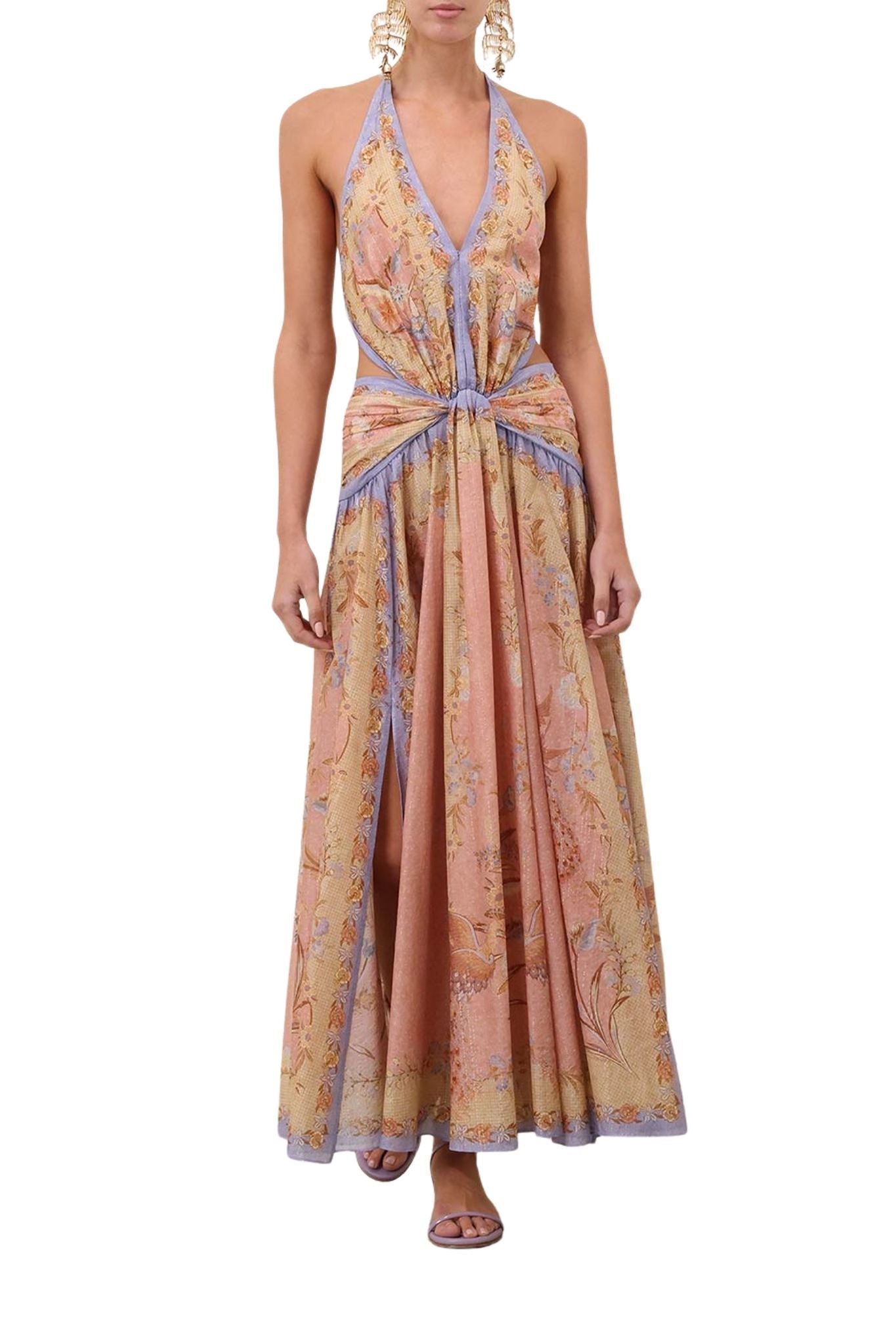 Zimmermann Indra Plunge Halter Maxi Dress - Vermillion