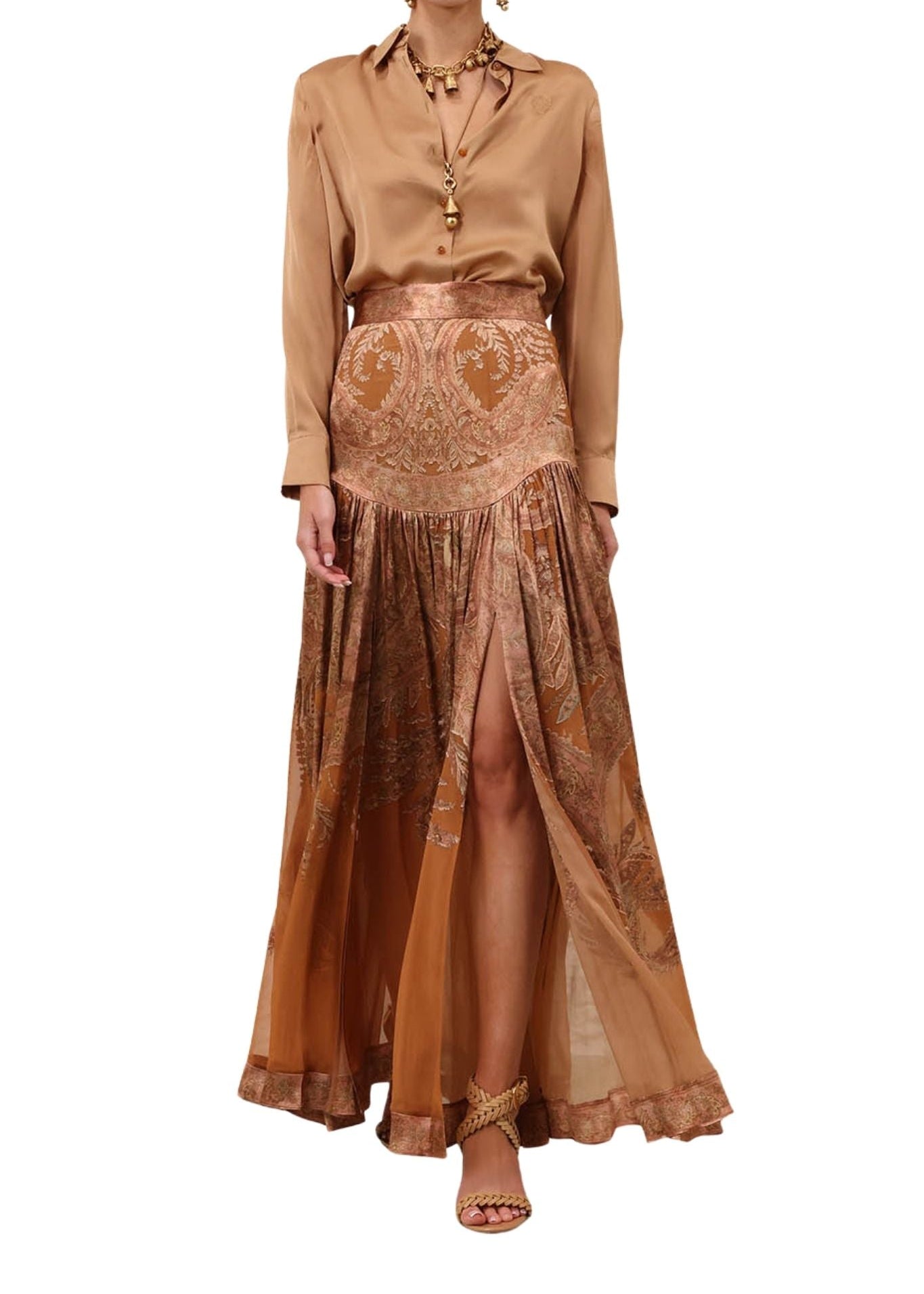 Zimmermann Memento Burnout Maxi Skirt - Vermillion