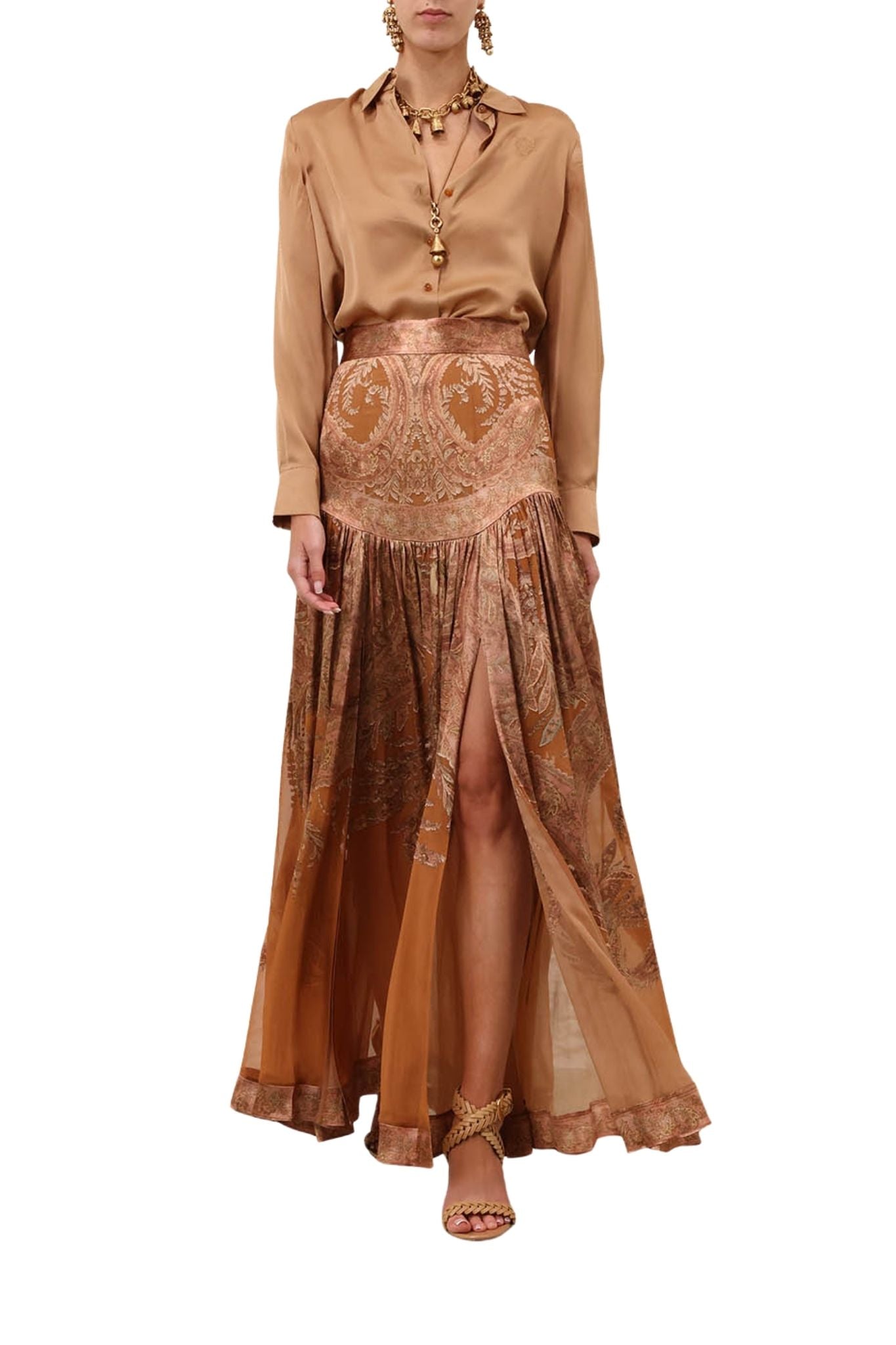 Zimmermann Memento Burnout Maxi Skirt - Vermillion