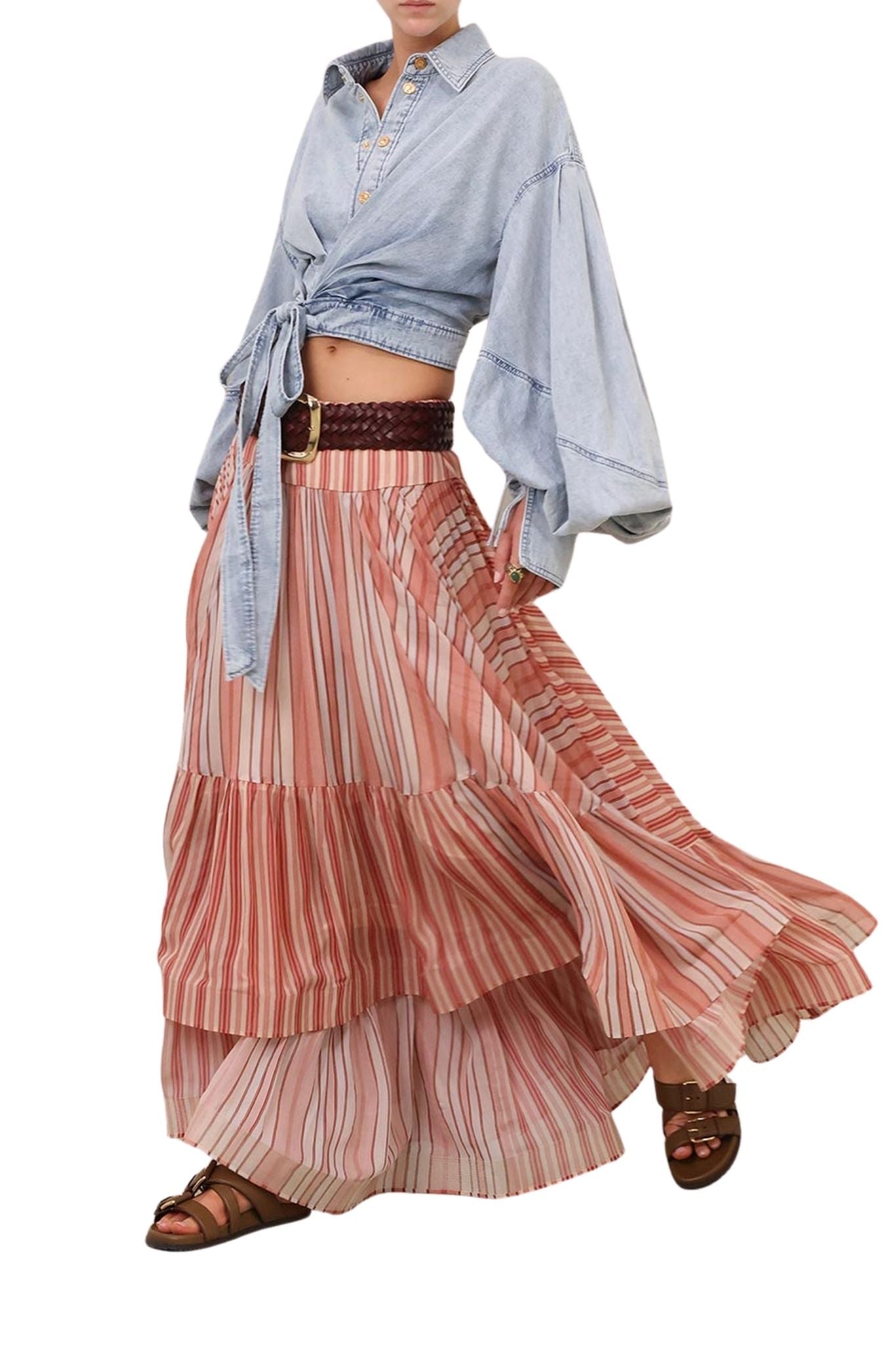 Zimmermann Rebellion Denim Wrap Top - Vermillion