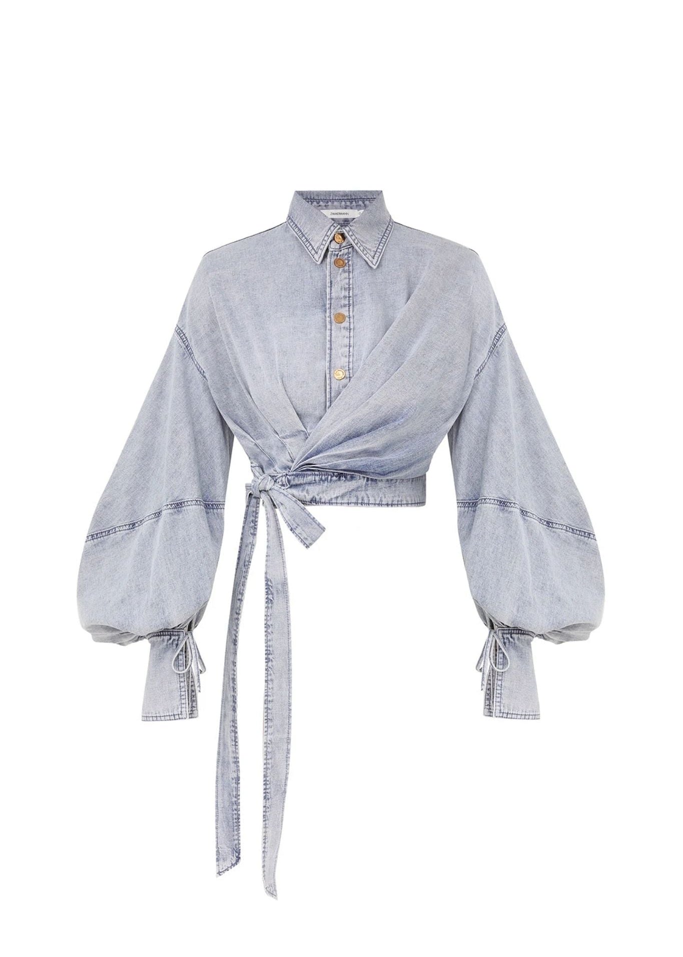 Zimmermann Rebellion Denim Wrap Top - Vermillion