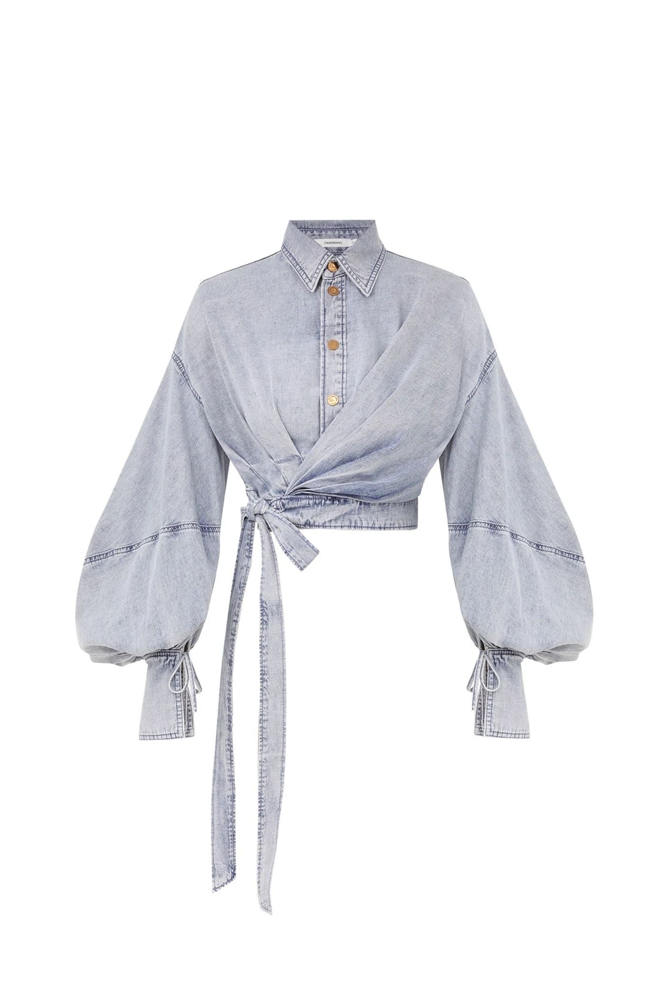 Zimmermann Rebellion Denim Wrap Top - Vermillion