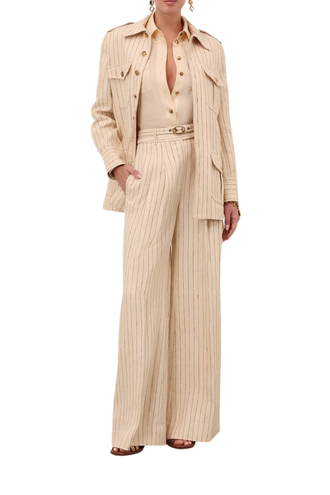 Zimmermann Rebellion Pinstripe Wide Pant - Vermillion