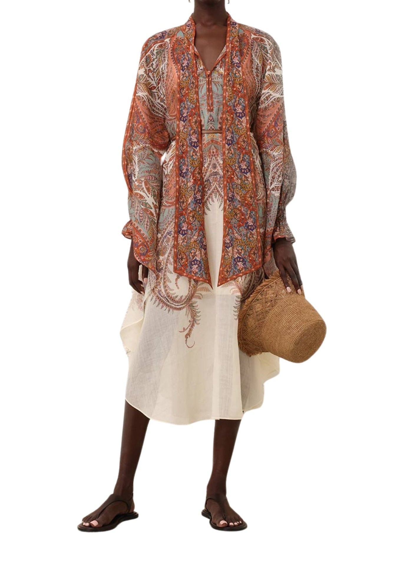 Zimmermann Rhiannon Tie Neck Midi Dress - Vermillion