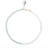 Bea Bongiasca B Beaded Necklace with Evergreen and Panna Crystal Beads and Floral Charm