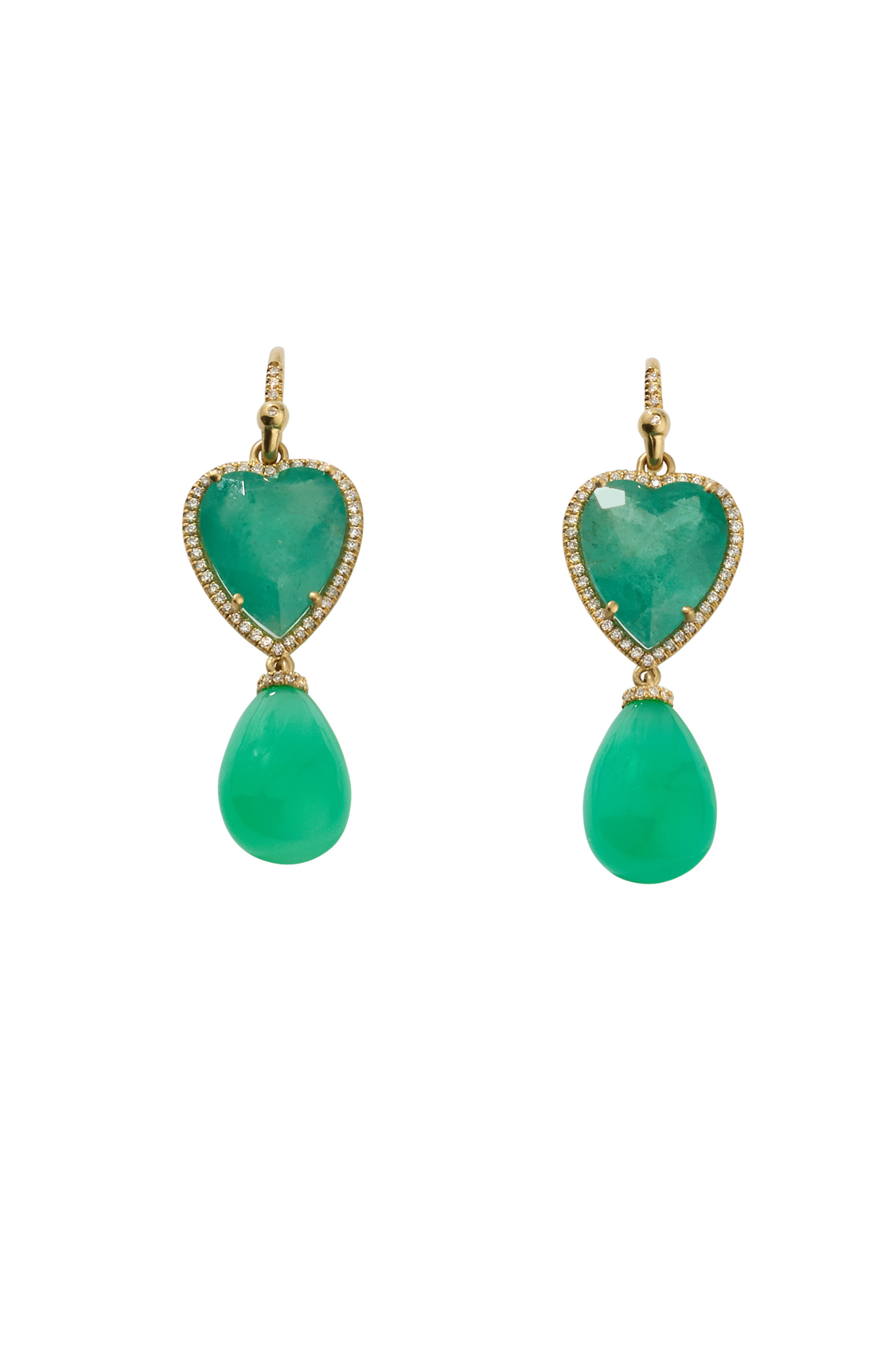 Irene Neuwirth One of a Kind Earrings set with Heart Shape Emerald and Green Opal Drops